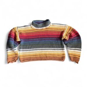Runway Womens M Vintage Multicolor 100% Cotton Striped Mock Neck Cropped Sweater